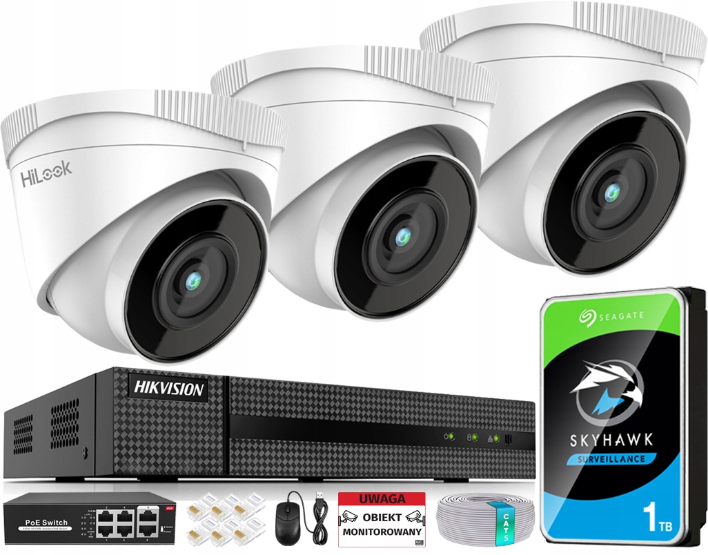 Ip monitorovací sada 3x IPCAM-T5 5Mpx Ir kamera 30 m Rekordér Hikvision