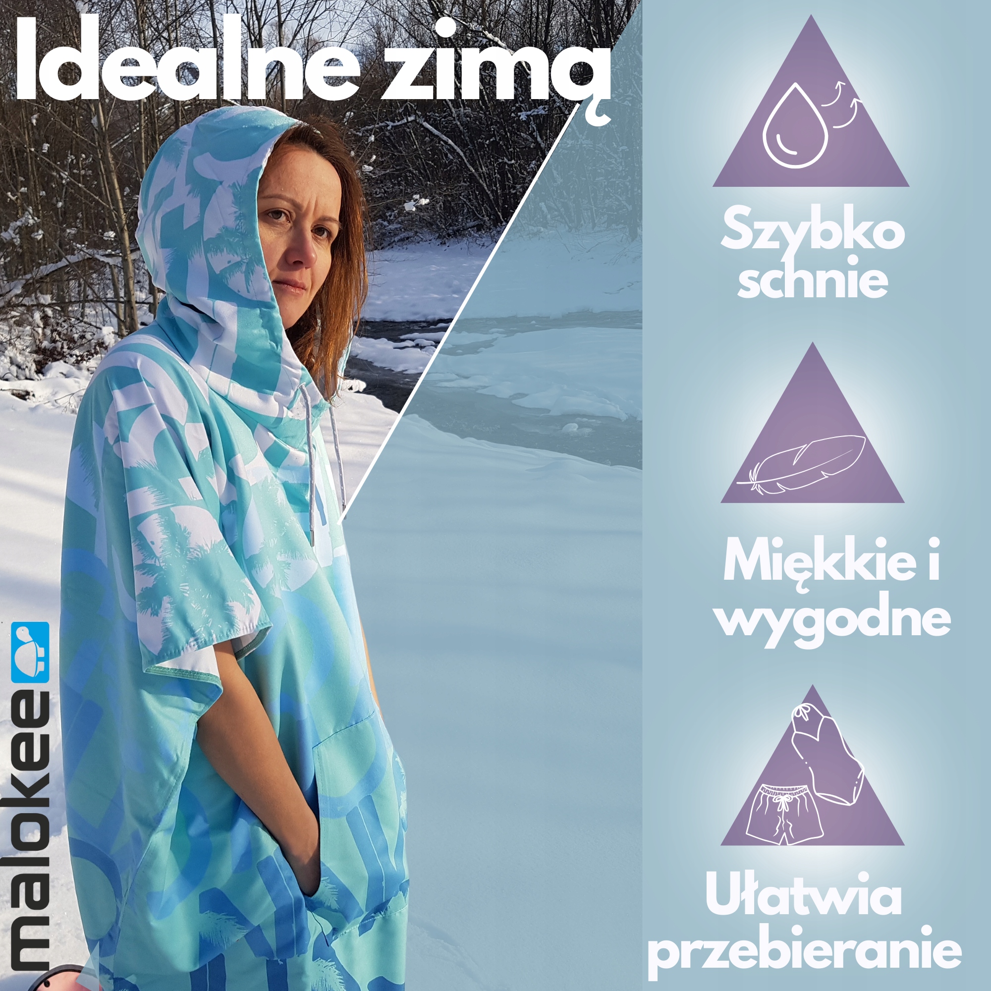 Poncho surf kite plażowe sportowe dla dorosłych Długość do kolan