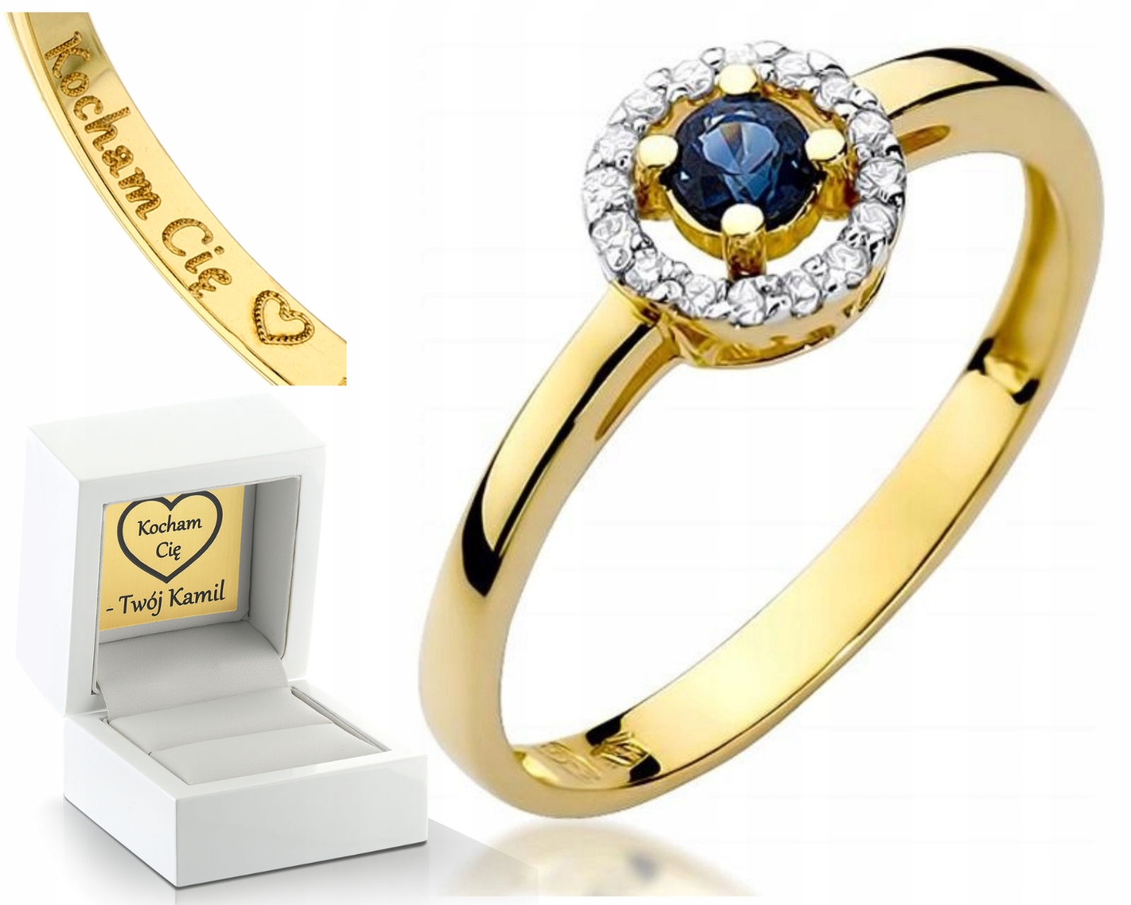 Zlatý Prstýnek Briliant Safír Gravírování Bonus