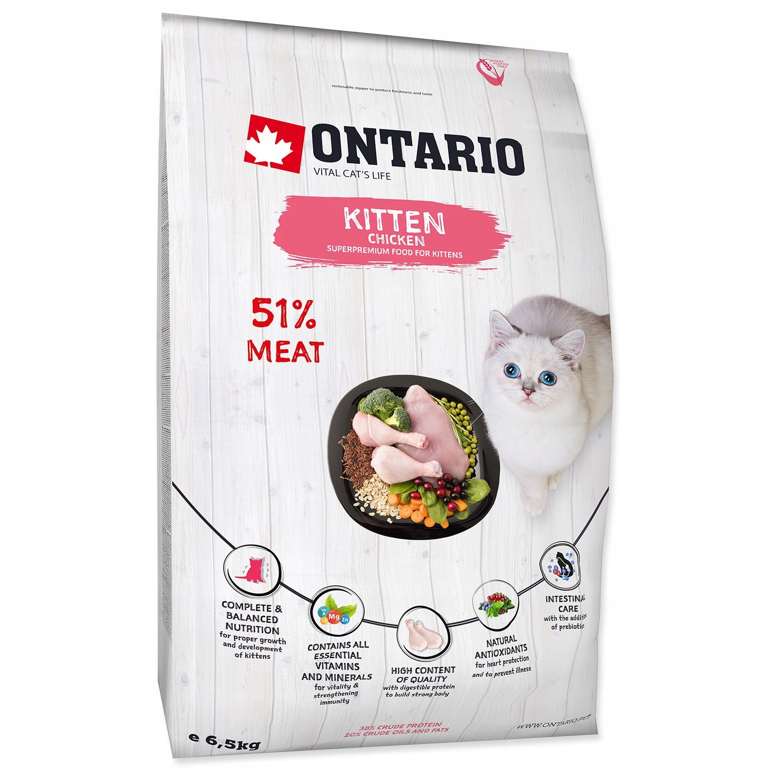Levně Krmivo Ontario Kitten Chicken 6,5kg