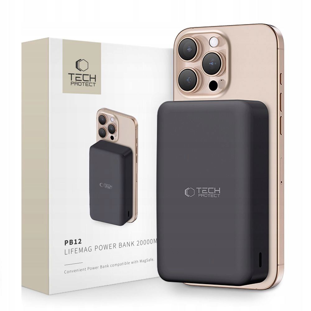 Tech-protect PB12 Lifemag Magsafe Power Bank 20000MAH Černá