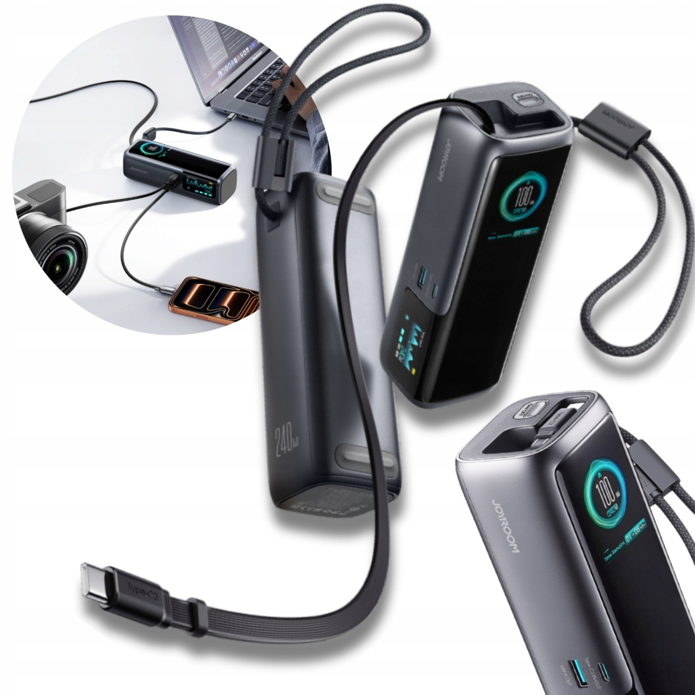Powerbanka 25000 mAh Rychlý Do 240 W 3x Usb-c Usb-a 2 Kabely Joyroom Podix PR70