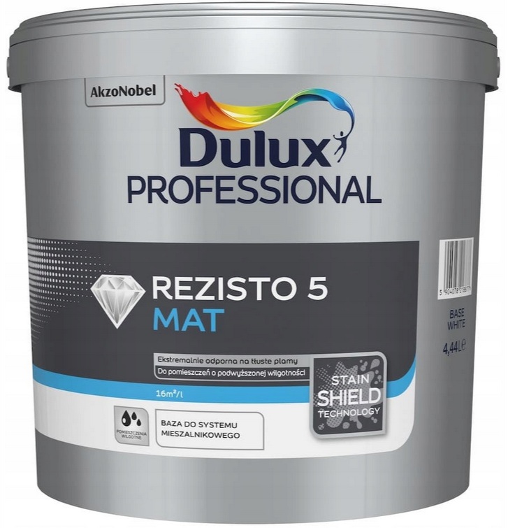 Dulux Rezisto 5 Farba Do Ścian I Sufitów Odorna Na Plamy Mat Biała 4.44L