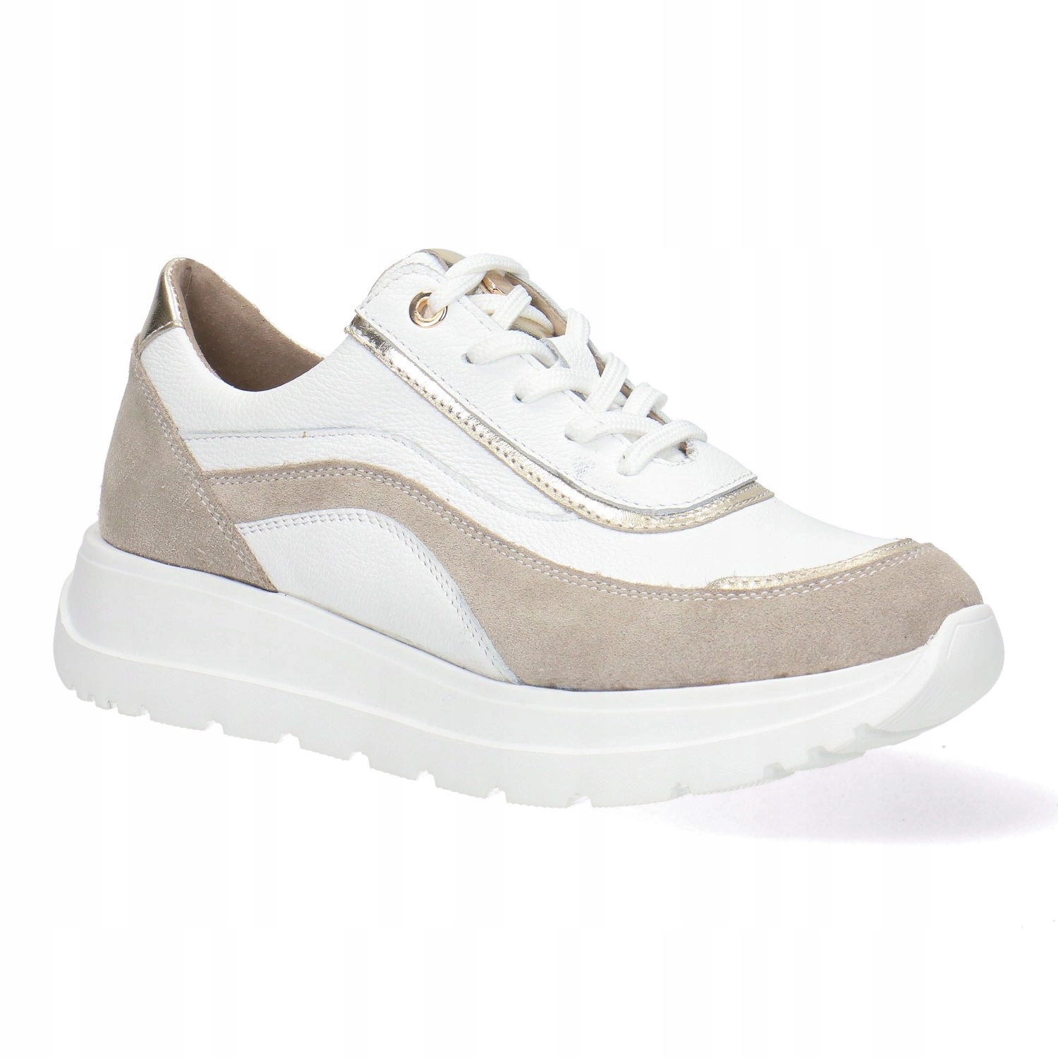 Dámské kožené polobotky tenisky Pollonus bílo+béžové 5-1721-004 40