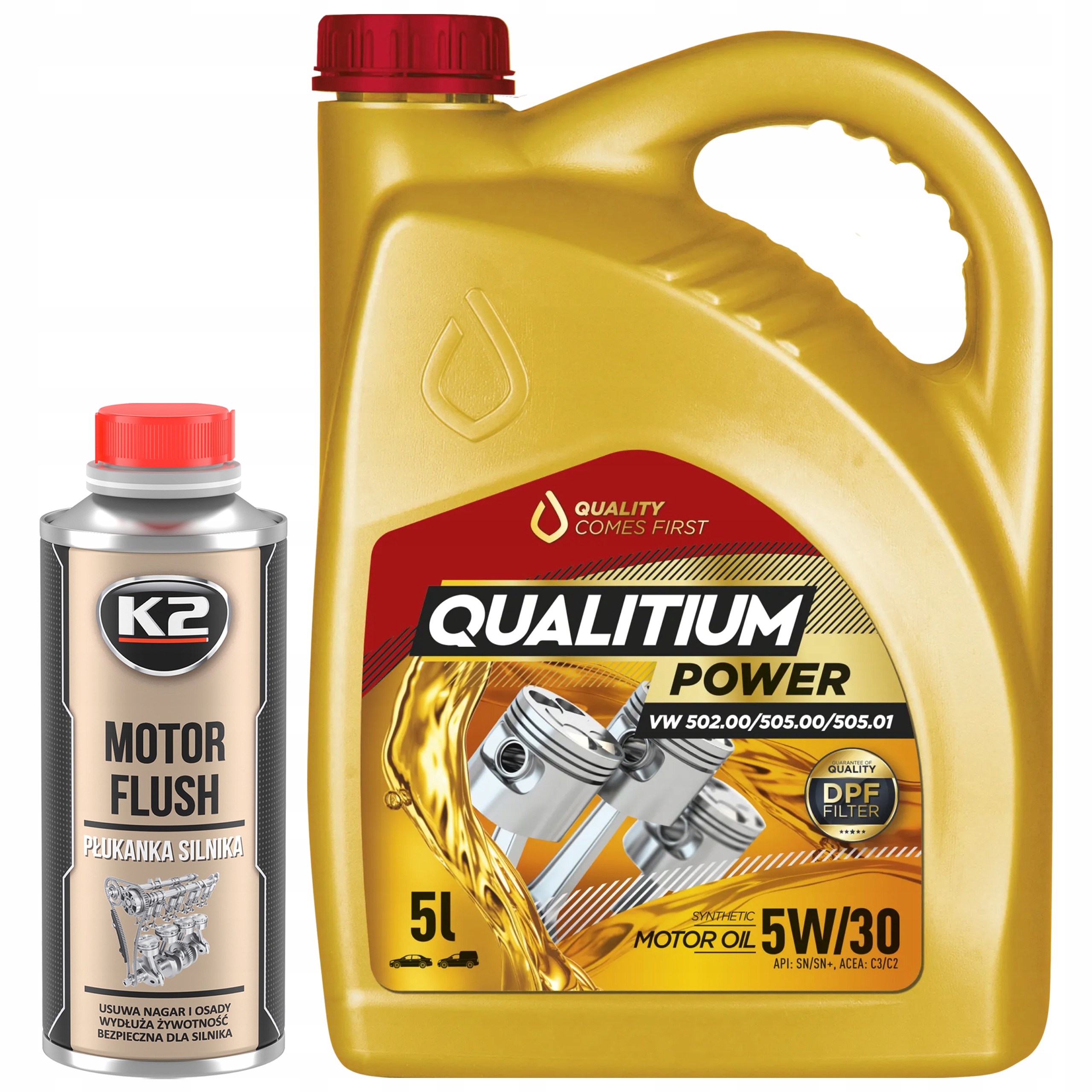 Olej silnikowy Qualitium Power 5W30 5L Płukanka do silnika K2 T371 250ml