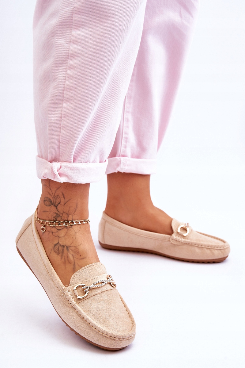 MOKASYNY KLASYCZNE ZAMSZOWE Z OZDOBĄ BEŻOWE 37 Marka inna