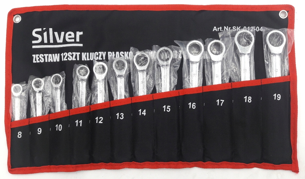 KLUCZE PLASKO OCZKOWE Z GRZECHOTKA 12 KLUCZY 8 19 Weight with packaging 2 kg