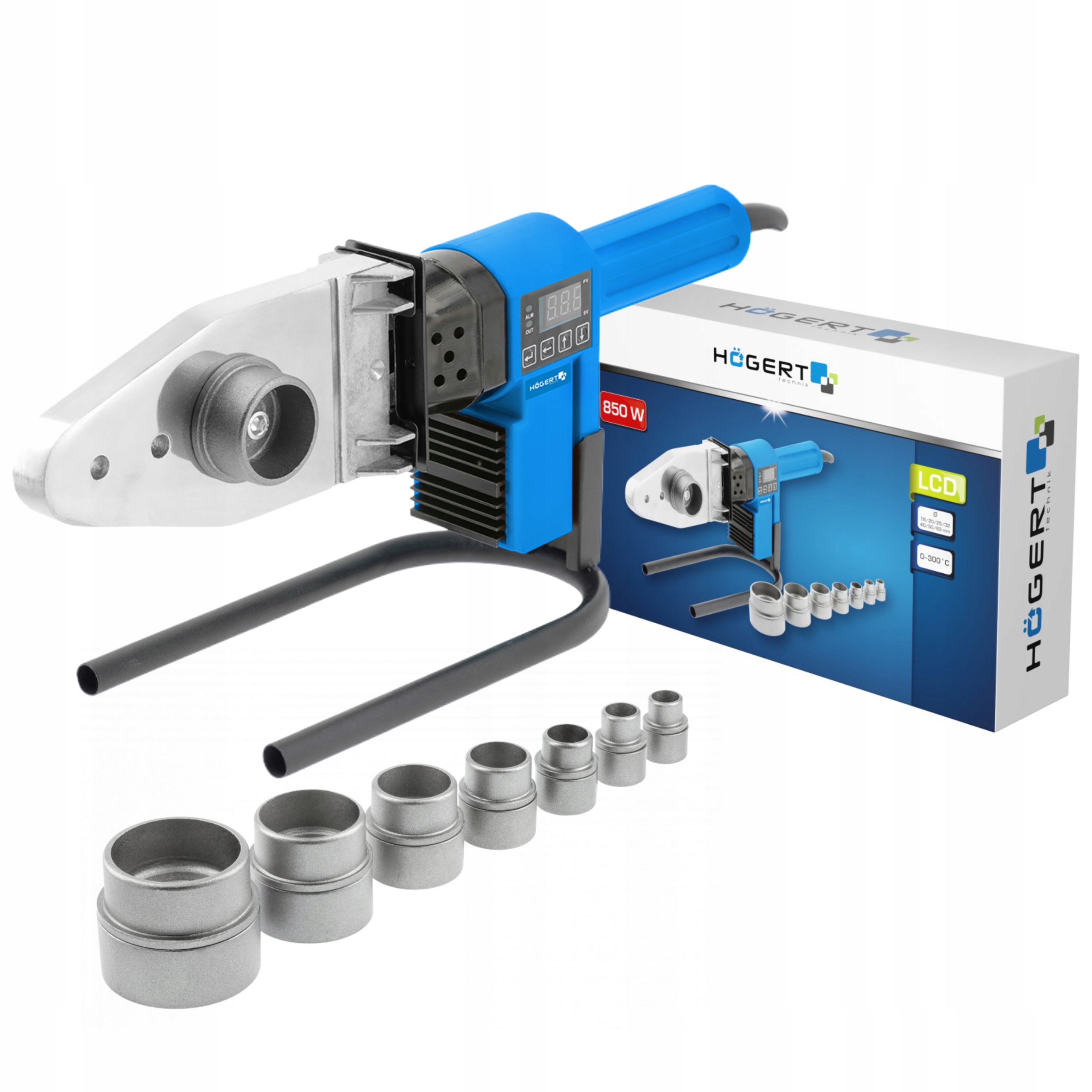 Svářečka Trubek Pp Pvc S Termostatem LCD 16-63 mm 850 W Hogert HT1P680