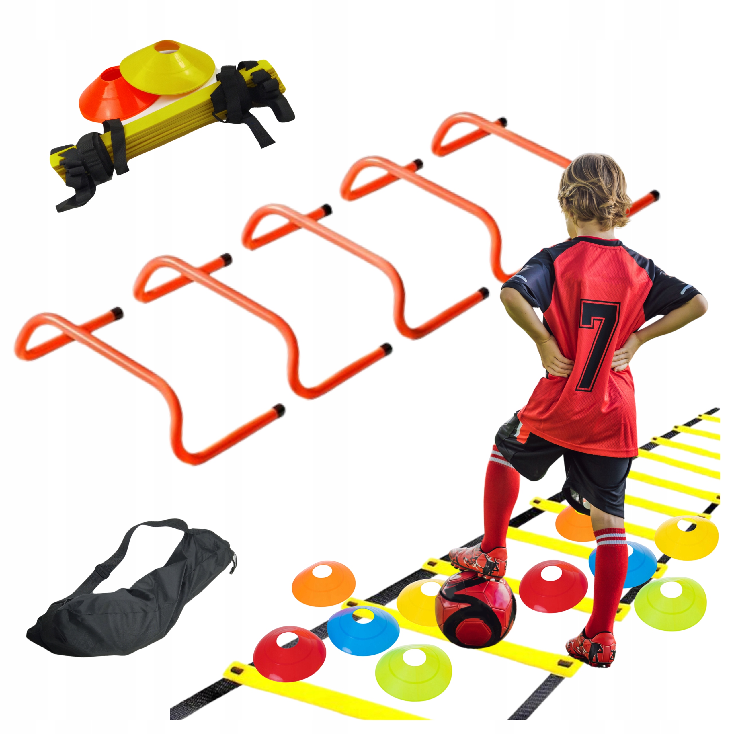 Profesjonalny zestaw piłkarski z płotkami 15cm 5szt. pachołki treningowe