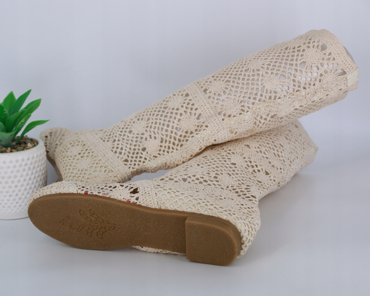 KOZAKI KORONKI BUTY KORONKOWE AŻUROWE BEŻOWE LETNIE PRZEWIEWNE KOZACZKI 38 Rozmiar 38