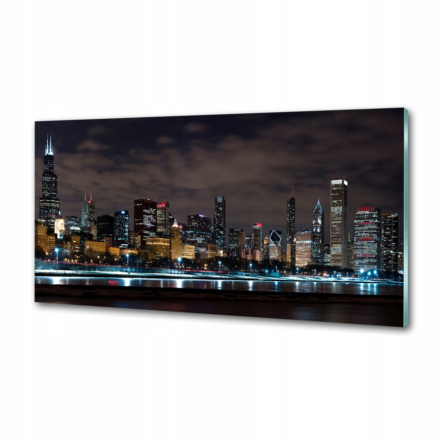 Dekoračný panel zo skla Chicago v noci 100 x 50 cm Lepidlo