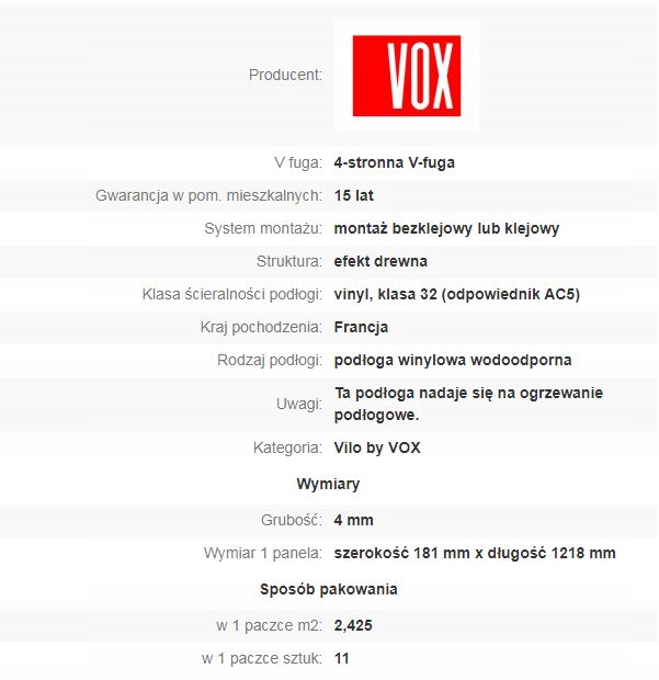 Panele winylowe Vilo Vinyl Royal Oak Grubość całkowita 4 mm