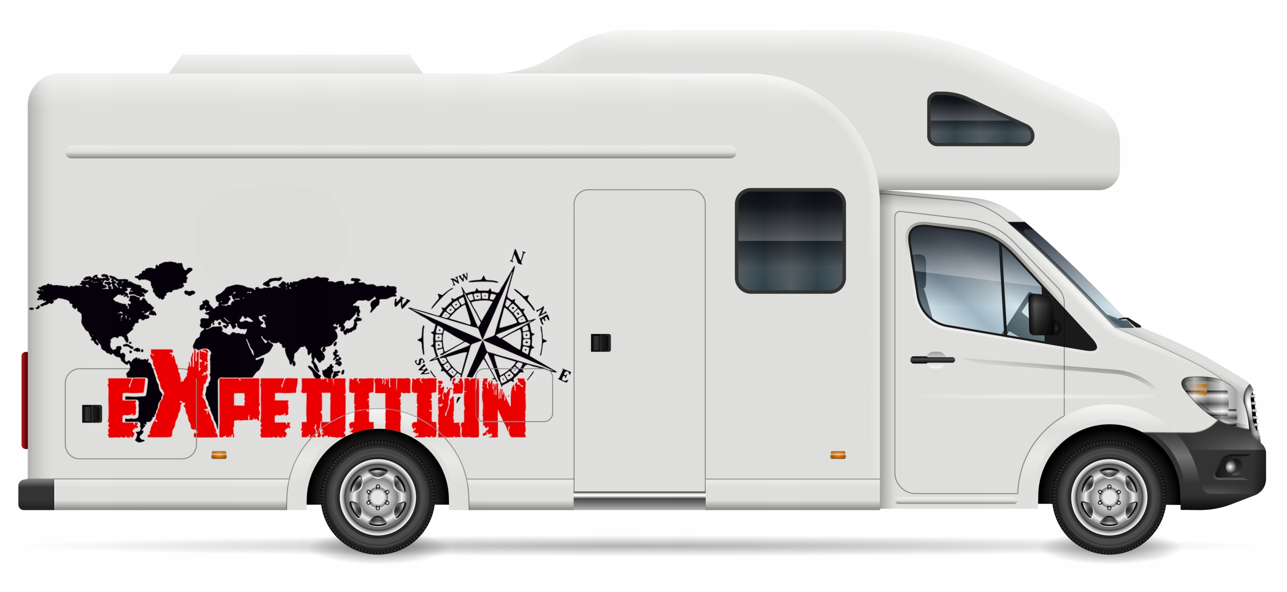 2x NAKLEJKA Grafika na kamper przyczepę auto MAPA EXPEDITION KOMPAS 80x225 Szerokość produktu 80 cm