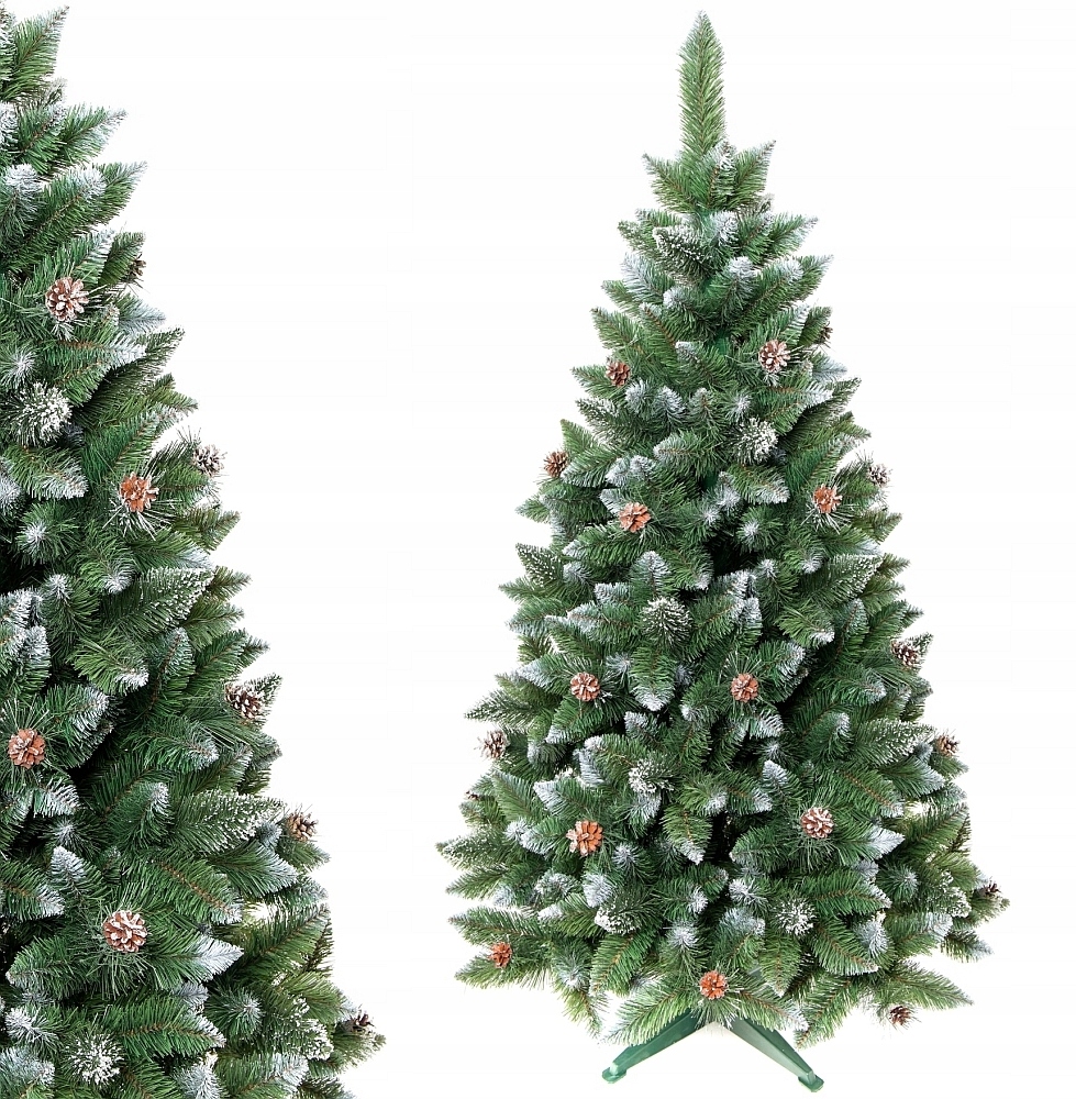 Umělý Vánoční Stromeček Zelená Zasněžená Borovice Diamantová Hustá 220 cm stojan