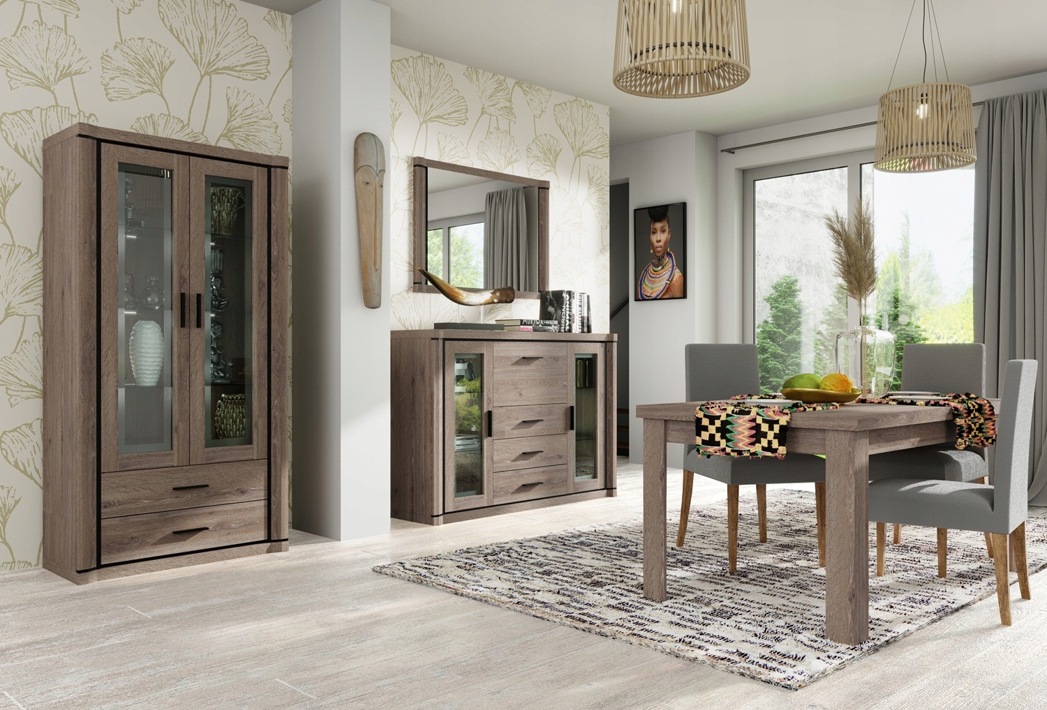 Witryna do salonu kredens 97cm z led DALLAS D17 Głębokość mebla 43.5 cm