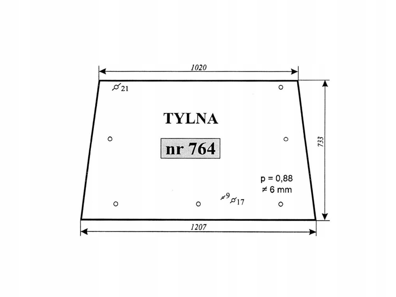 SZYBA TYLNA MASSEY FERGUSON LANDINI 764 3303023M1