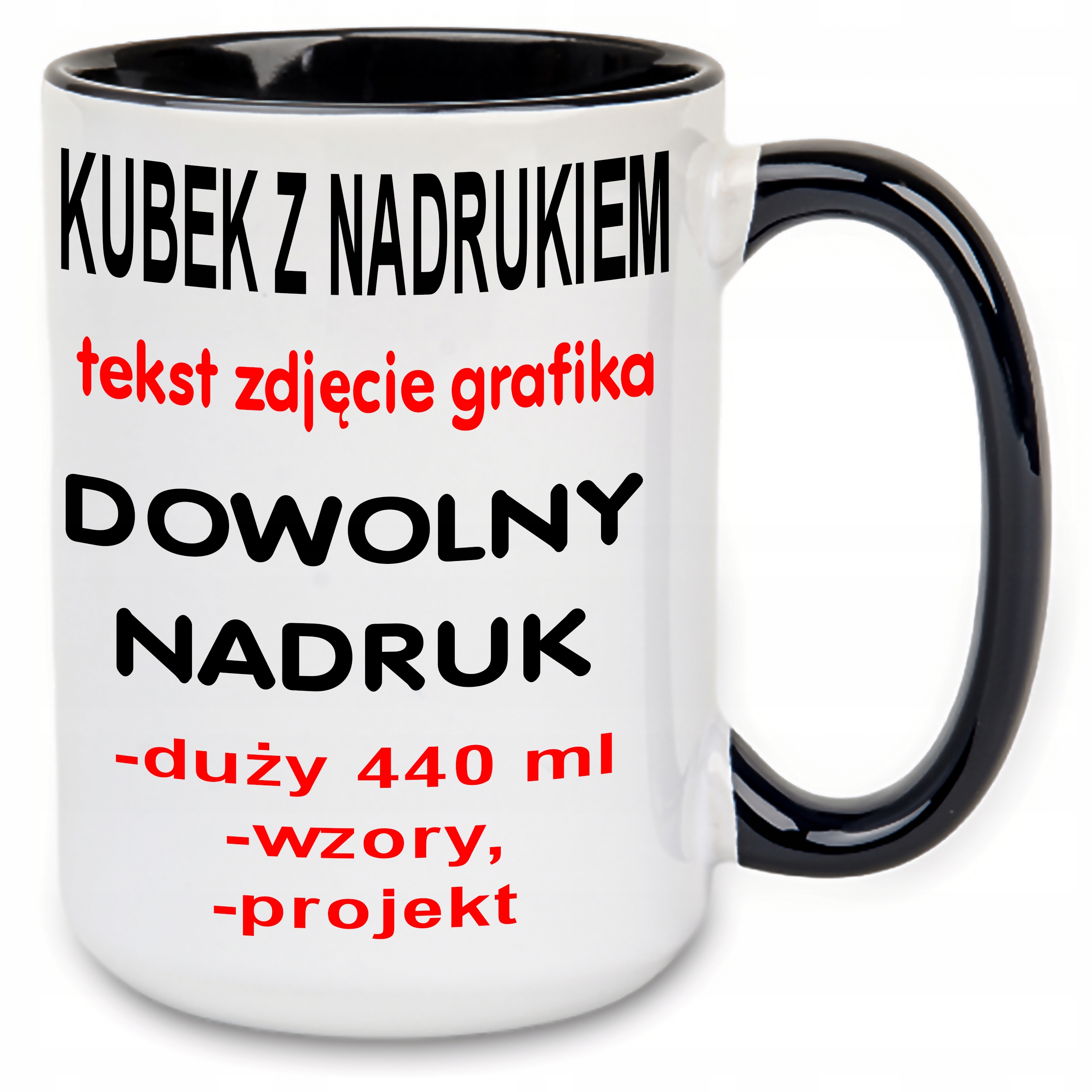 

Duży kubek kubki z nadrukiem zdjęcie 440ml czarny