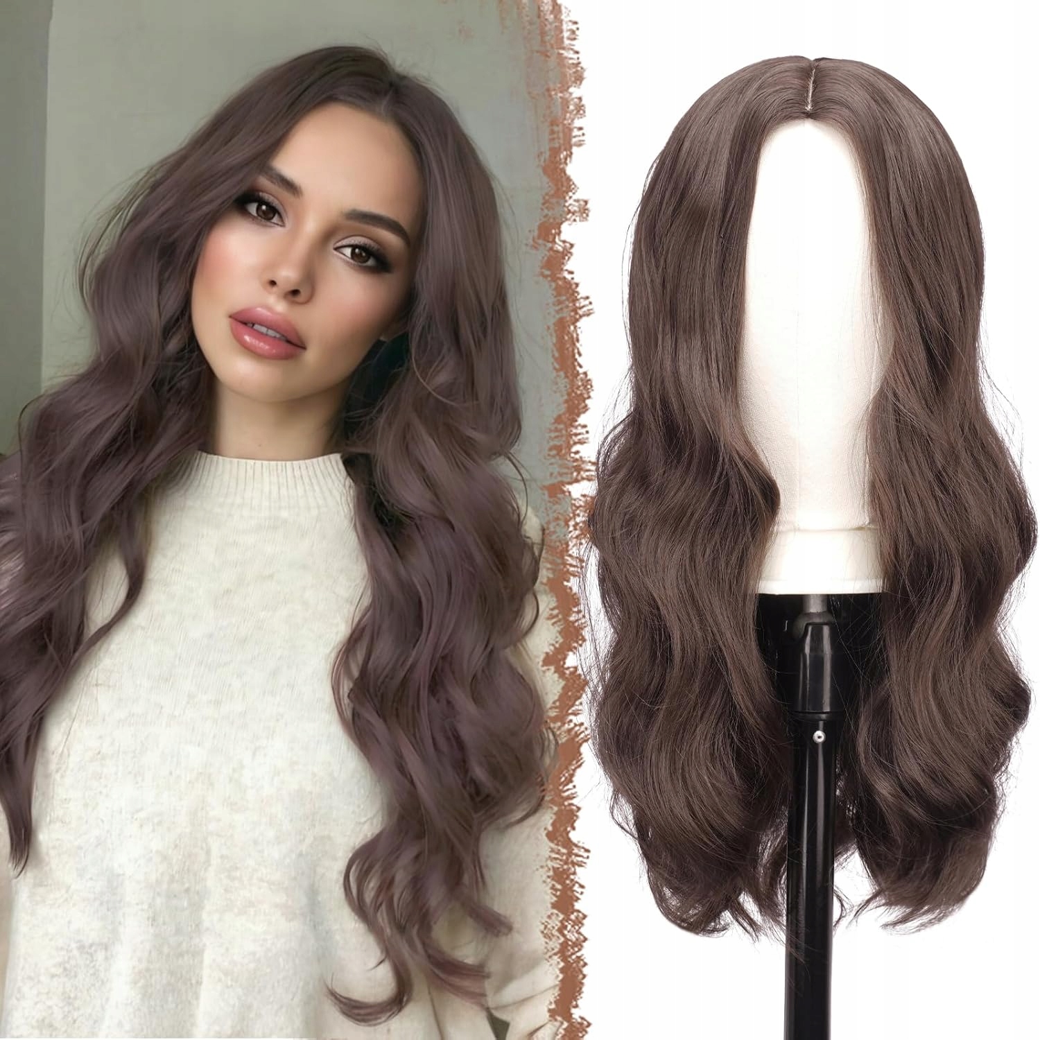 Feshfen Dlouhá vlnitá paruka 60 cm Čokoládově hnědá