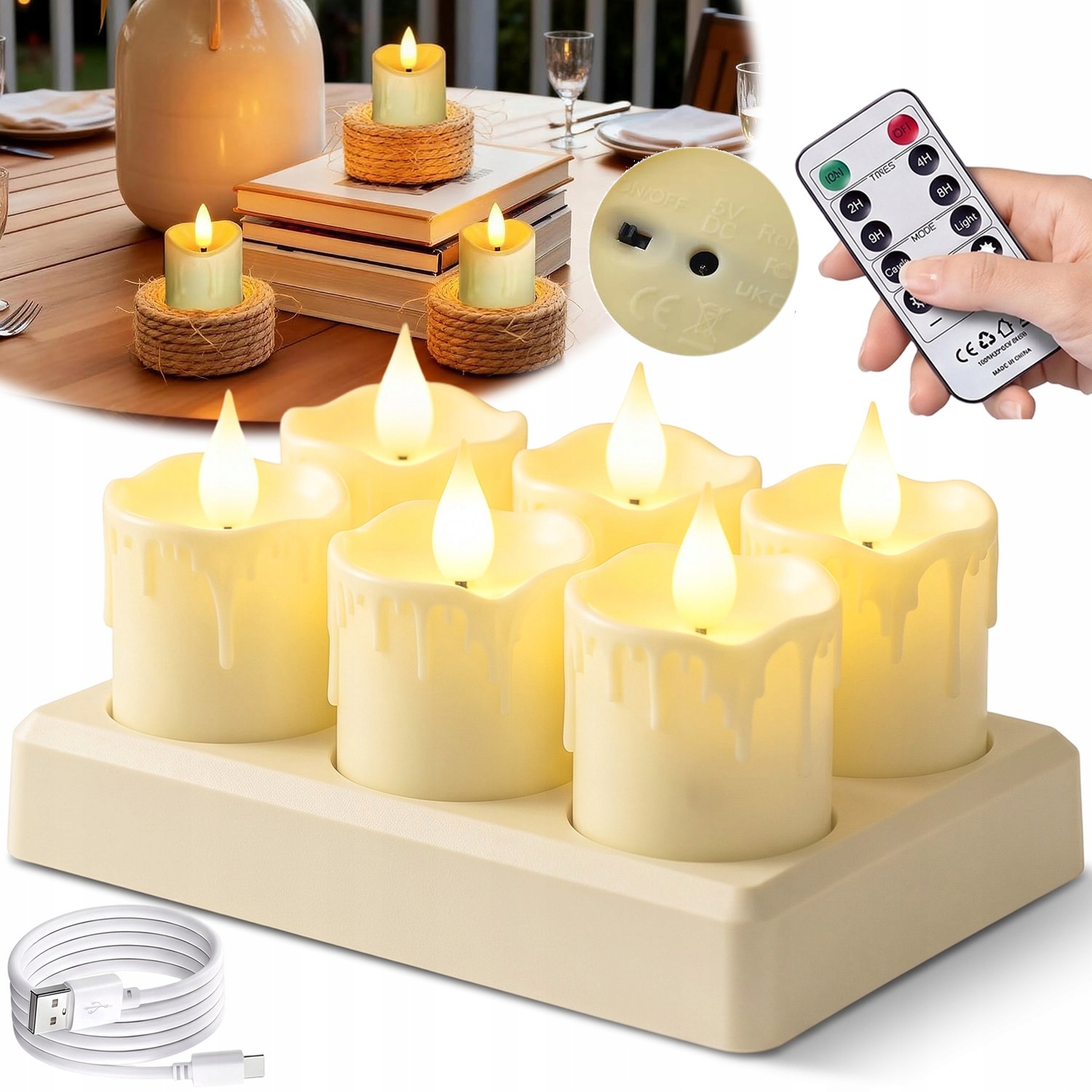 6 X Elektrické Svíčky Do Hřbitovních Svíček Na Baterie Efekt Plamene 7 CM