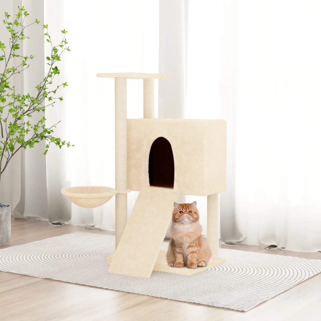 Škrabadlo pro kočky se sisalovými sloupky, krémové, 96 cm