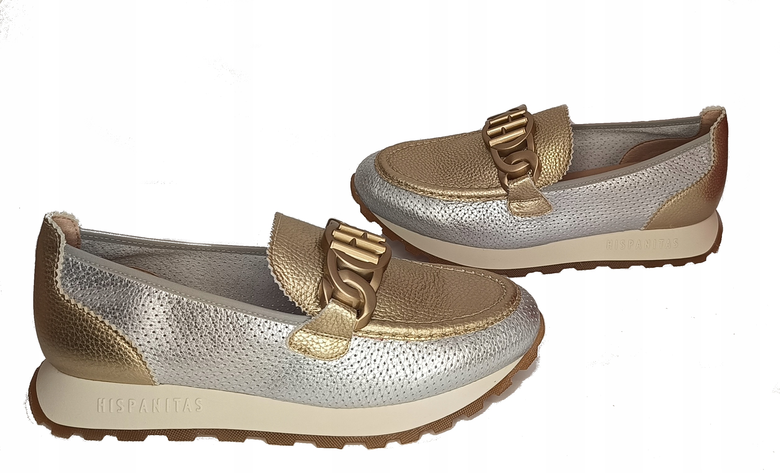 Mokasíny prolamované polobotky Hispanitas HV243432 zlatý stříbrný r38