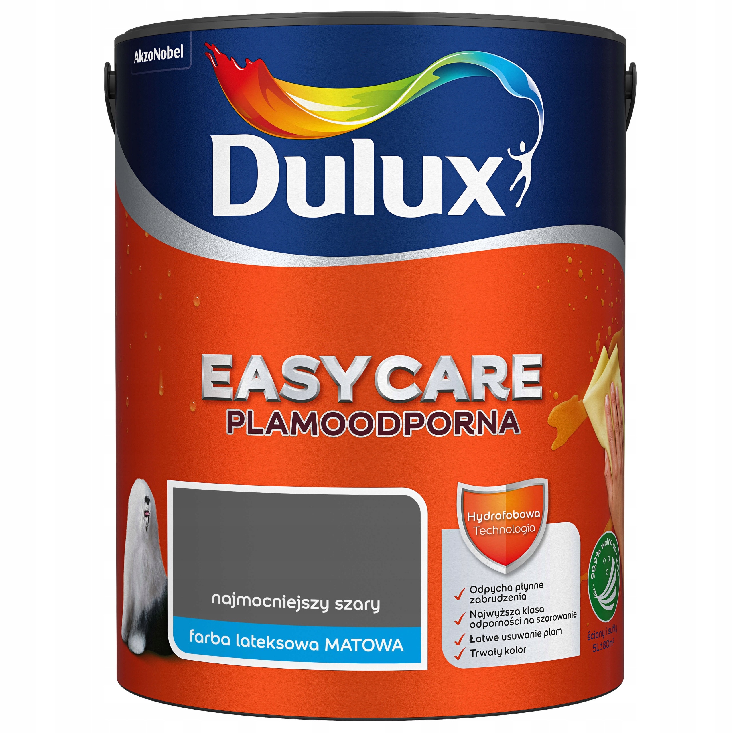 Dulux Easy Care Barva Odolná Vůči Skvrnám Nejsilnější Šedá 5L
