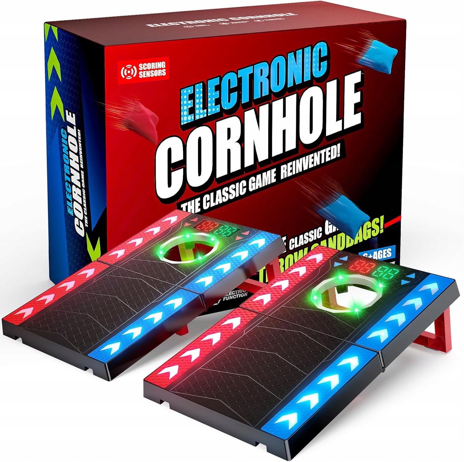 P/50 Cornhole Zestaw do Zabawy z Liczeniem Punktów Led i Muzyką 8 Worków