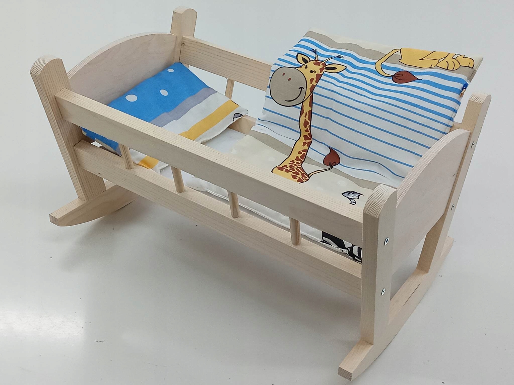 KOŁYSKA DREWNIANA dla lalek NIEMALOWANA + POŚCIEL