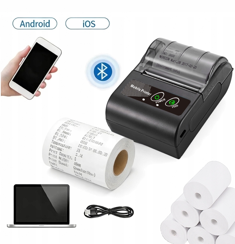 Mini tiskárna termických štítků Bluetooth 58 mm Bezdrátová Usb účtenka