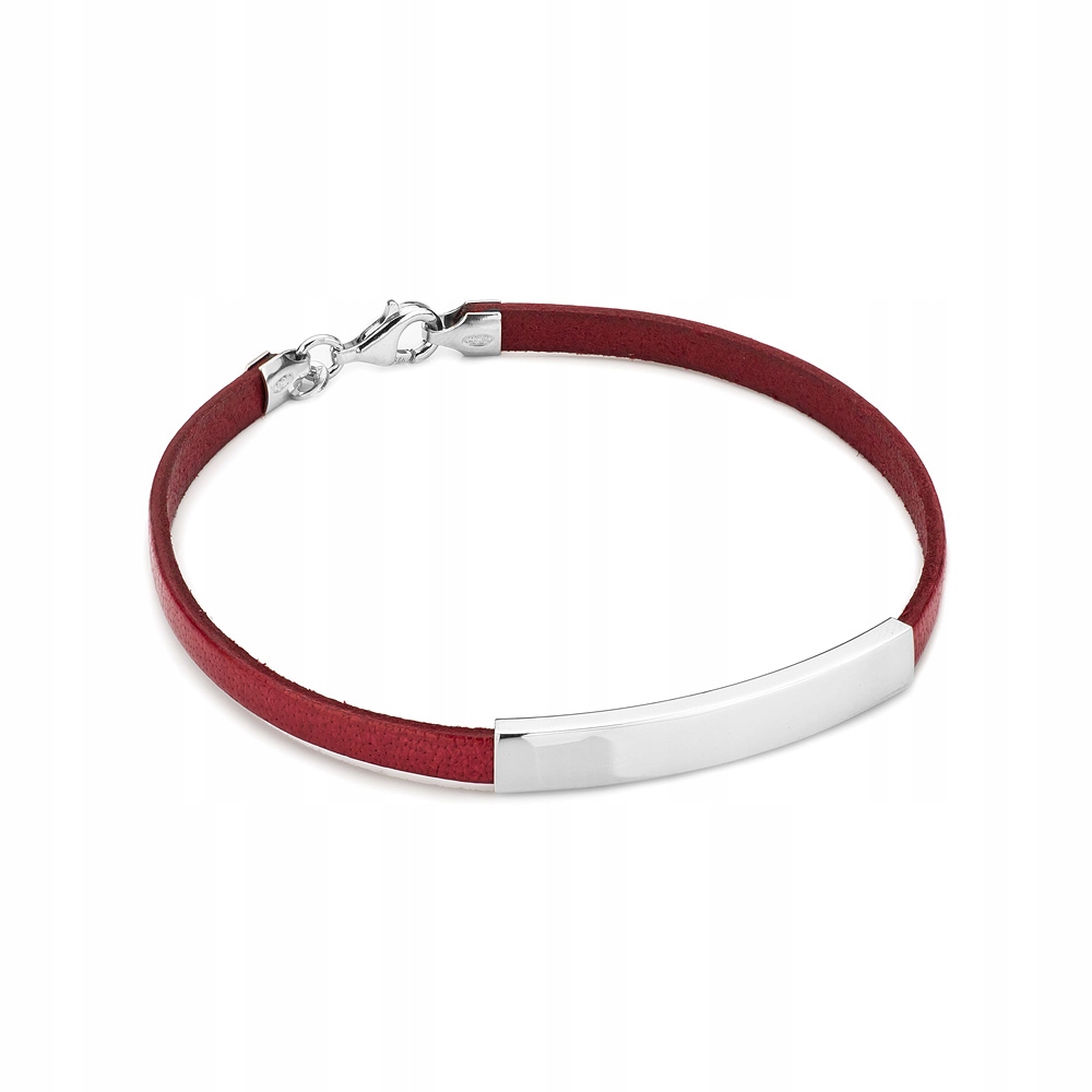 Červený Kožený Pánský Náramek ryzost 925 Plíšek s gravírováním Krabička