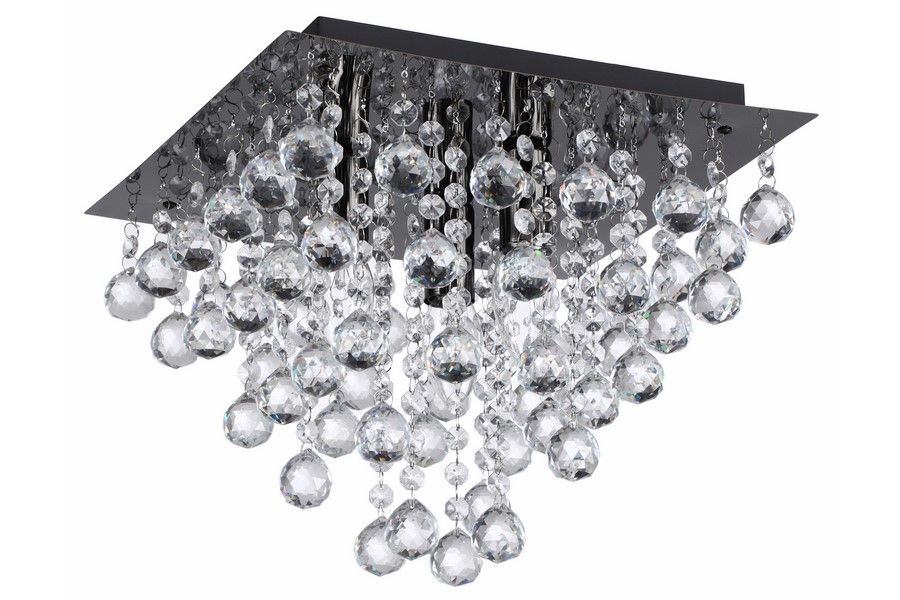 Stropná lampa glamour čierna s kryštálikmi štvorcová 32 cm Reality