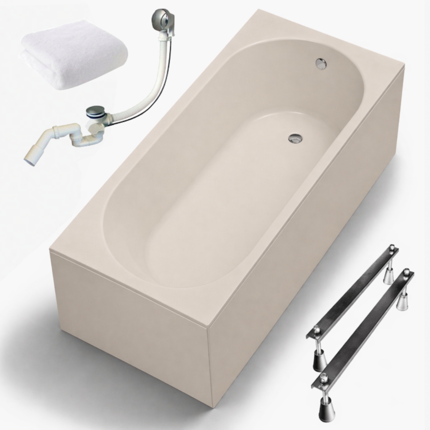 Wanna Kronos Oval 160x70 kaszmir z obudową, syfonem i stelażem