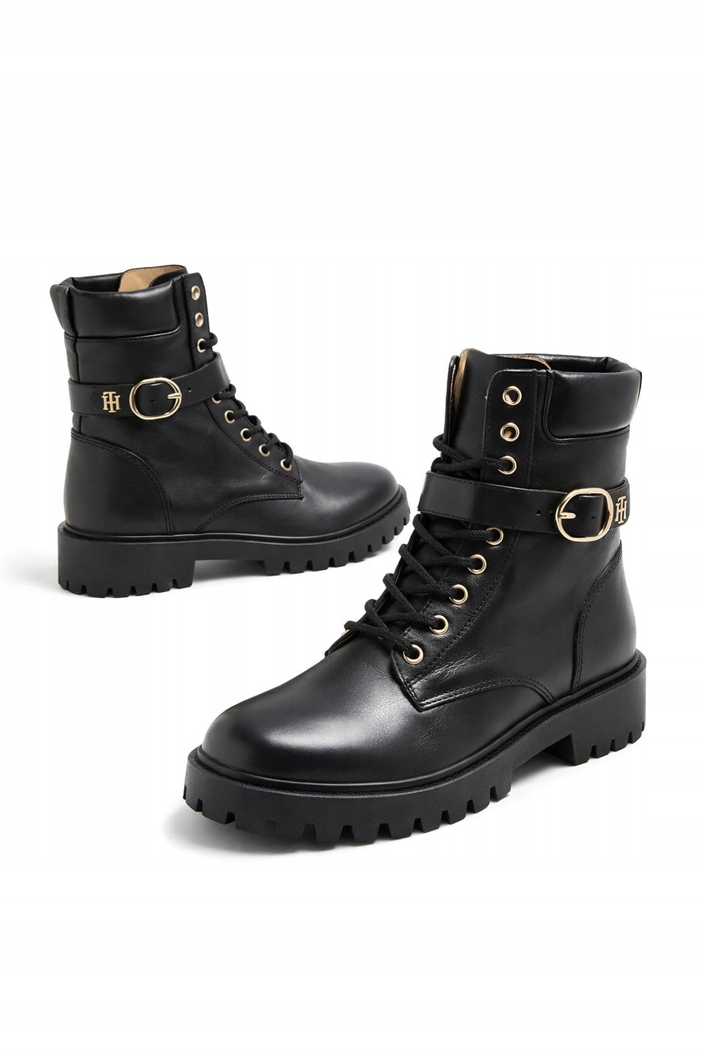 Tommy Hilfiger Buckle Lace Dámské Kotníkové Boty Černé Kožené 41 I4C