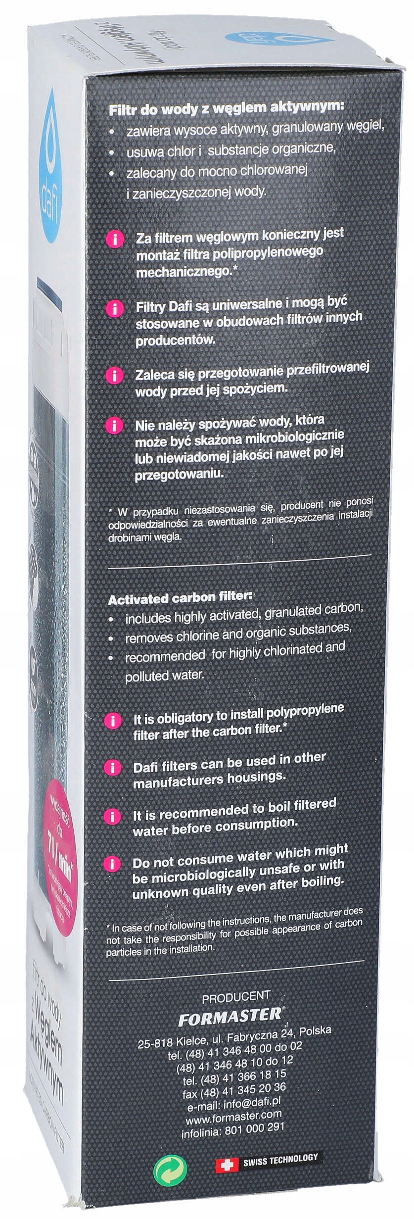 WKŁAD PRZEPŁYWOWY DAFI POLIPROPYLENOWY + WĘGLOWY Model Z WĘGLEM AKTYWNYM 10