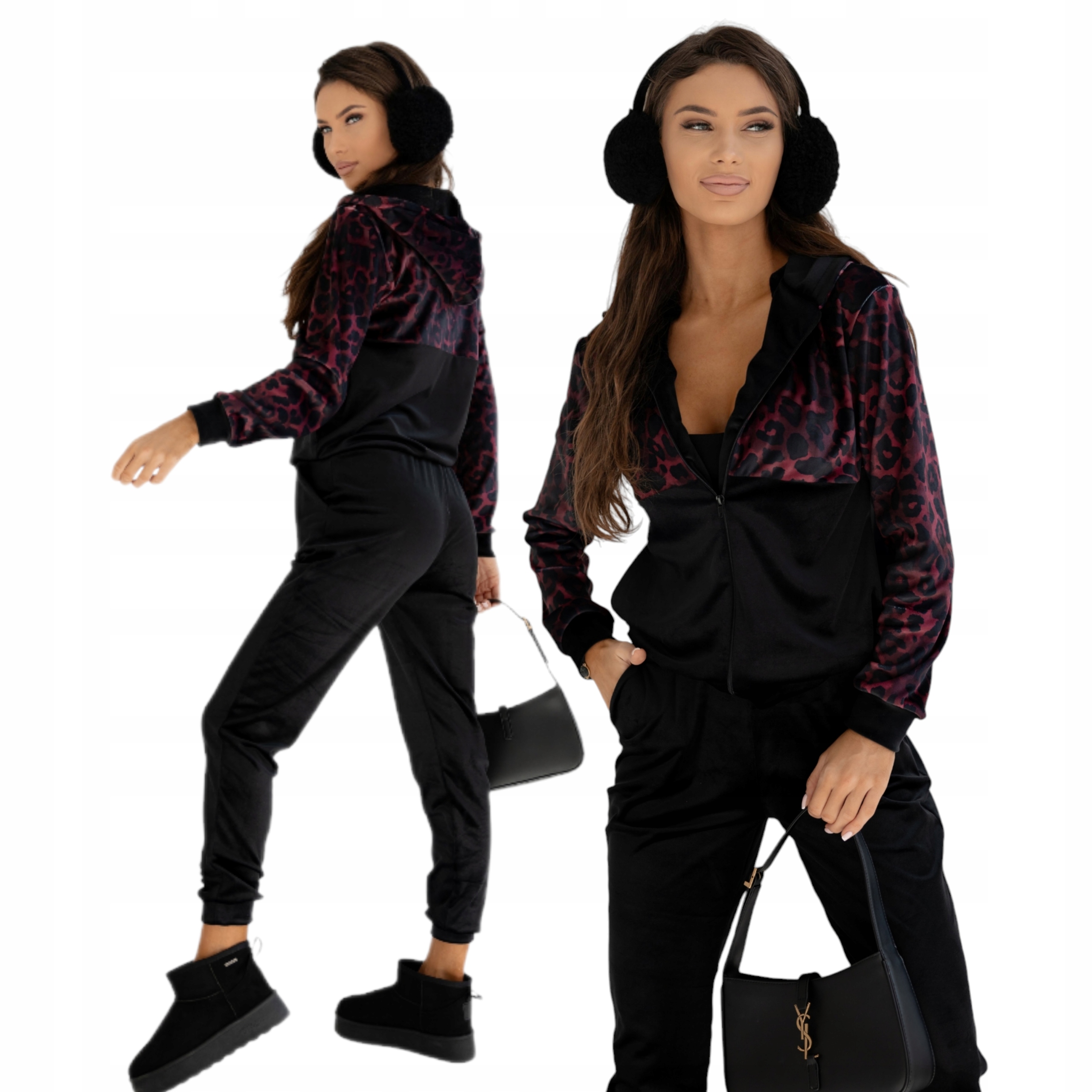 Polský Komplet Teplákovka Velurový Moon Černovínový S Leopardím Vzorem vel S 36