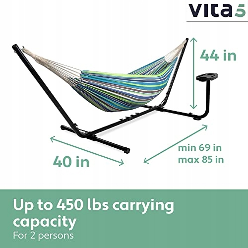 VITA5 Hamak Zestaw Dla 2 Osób Do Ogrodu i Wnętrz 200kg Udźwig — miniatura 3