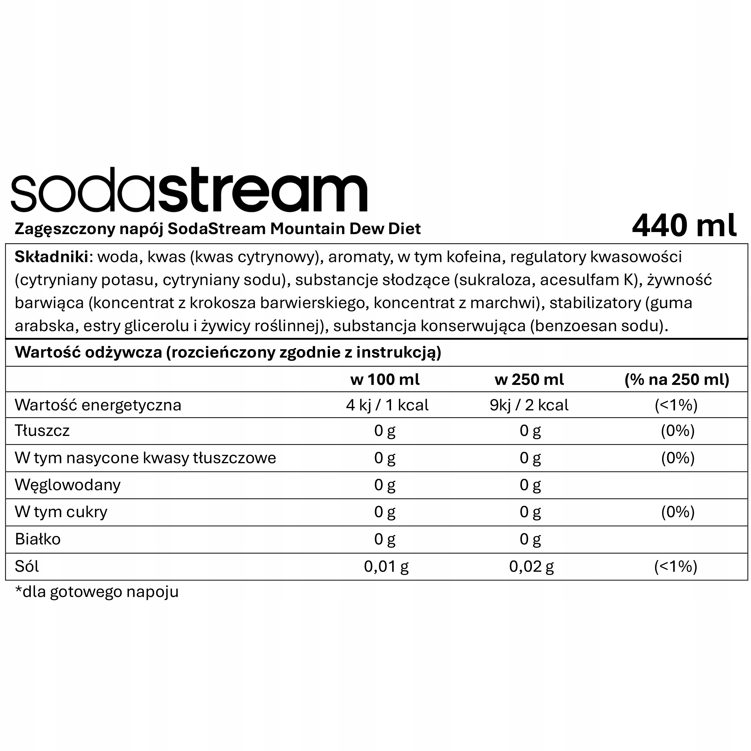 SodaStream MOUNTAIN DEW DIET BEZ CUKRU + PEPSI Syrop do Wody Koncentrat Marka SodaStream