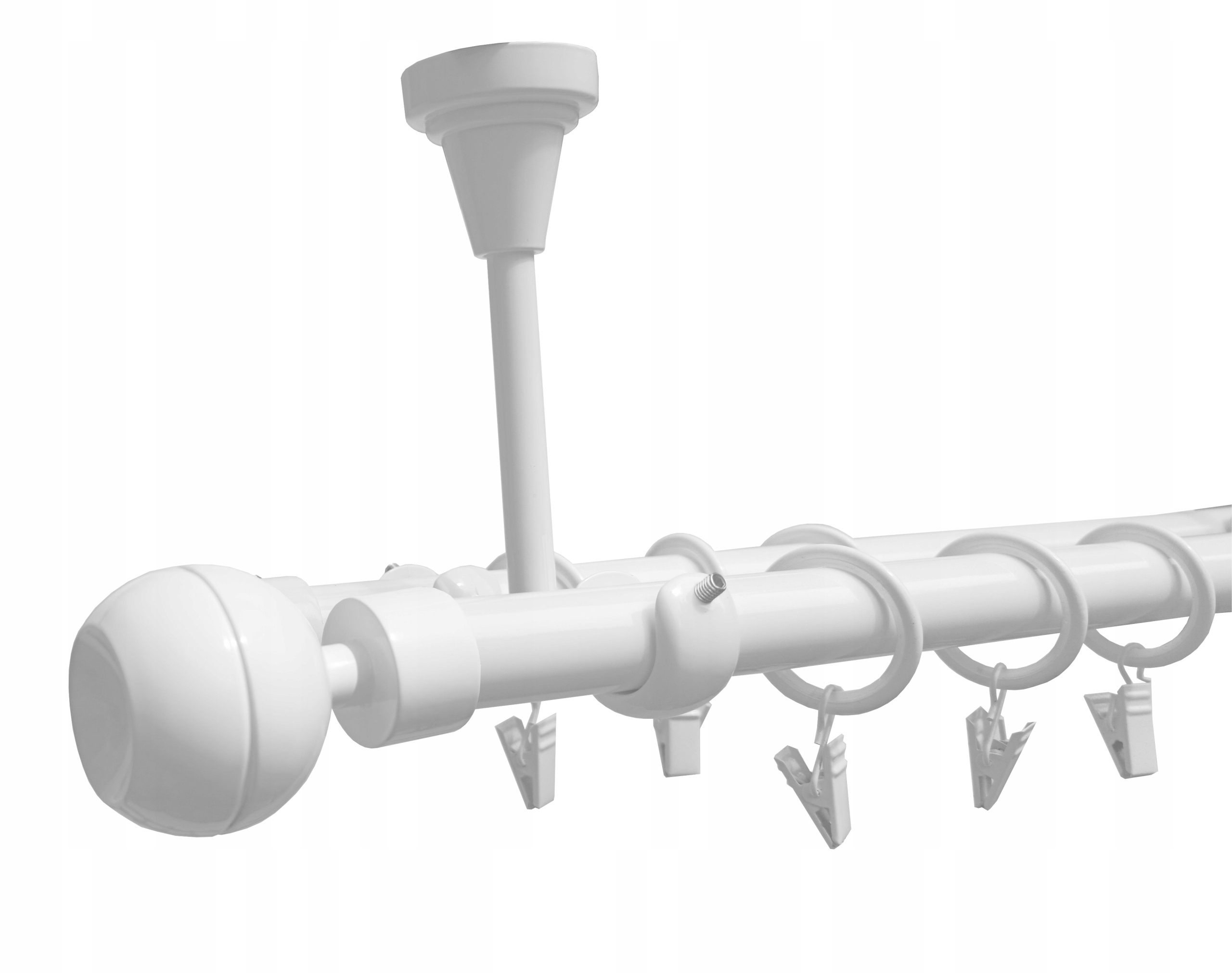 Garnýž Dvojitá Stropní Karniš Kovový, barva bílá, mix koncovek 19+19 mm, 480 cm