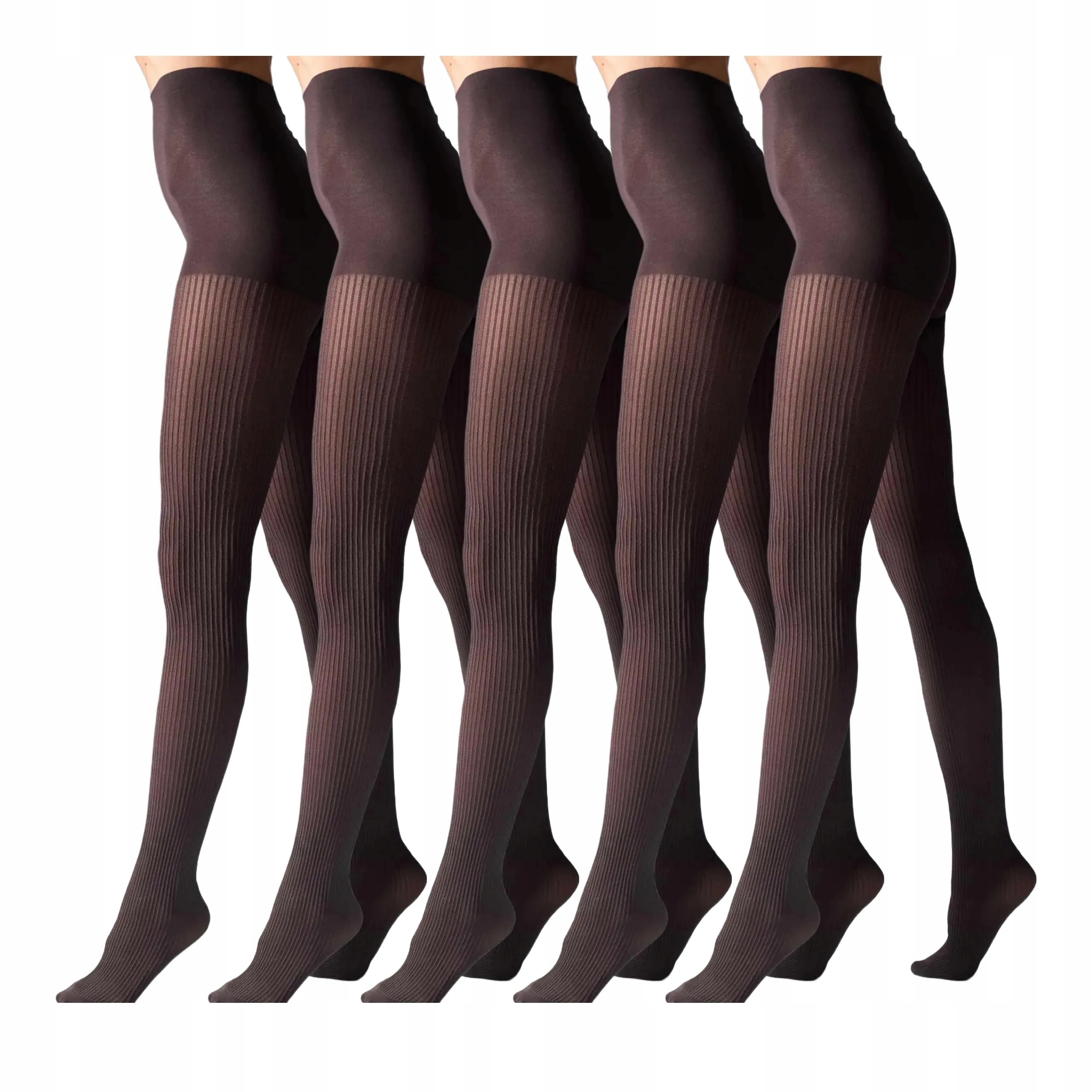 5 párů Punčocháče z mikrovlákna 70 den pruhované 1944 Rib Legs 5x Tabaco 3-M