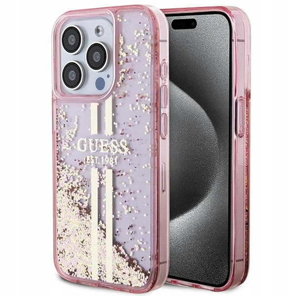 Pouzdro Guess GUHCP15LLFCSEGP Apple iPhone 15 Pro pevné pouzdro Liquid Glitter Gold