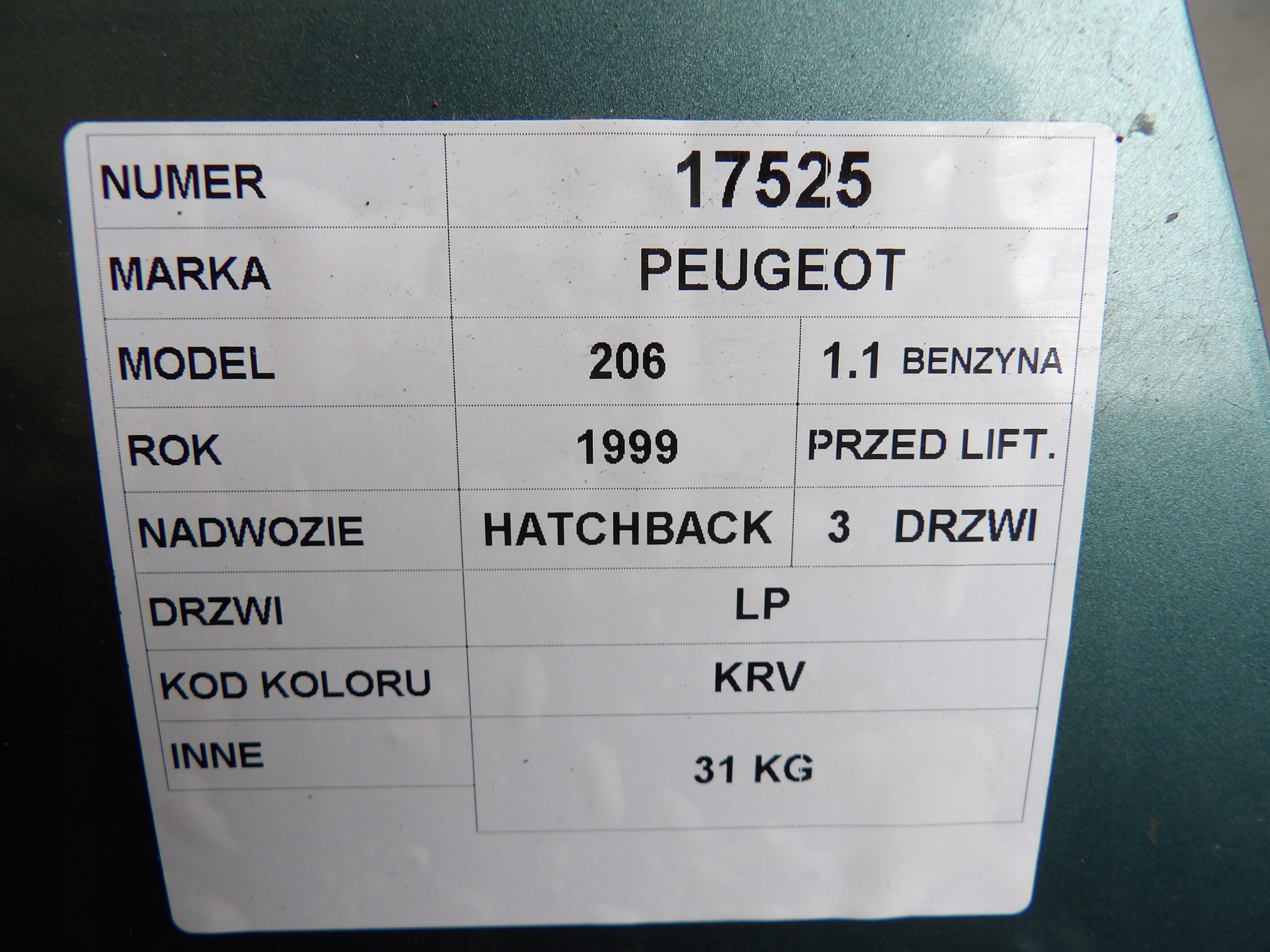 Peugeot 206 door front left lak. KRV