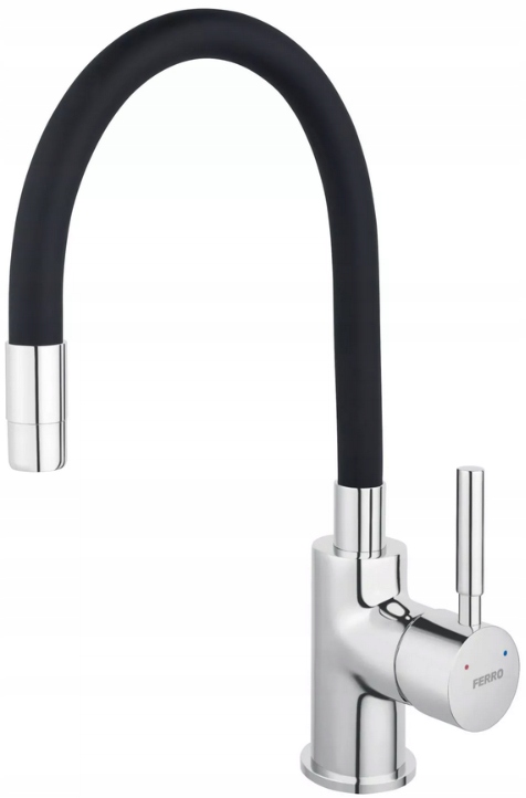 Ferro Bateria kuchenna Zumba, Czarna, stojąca, elastyczna wylewka.