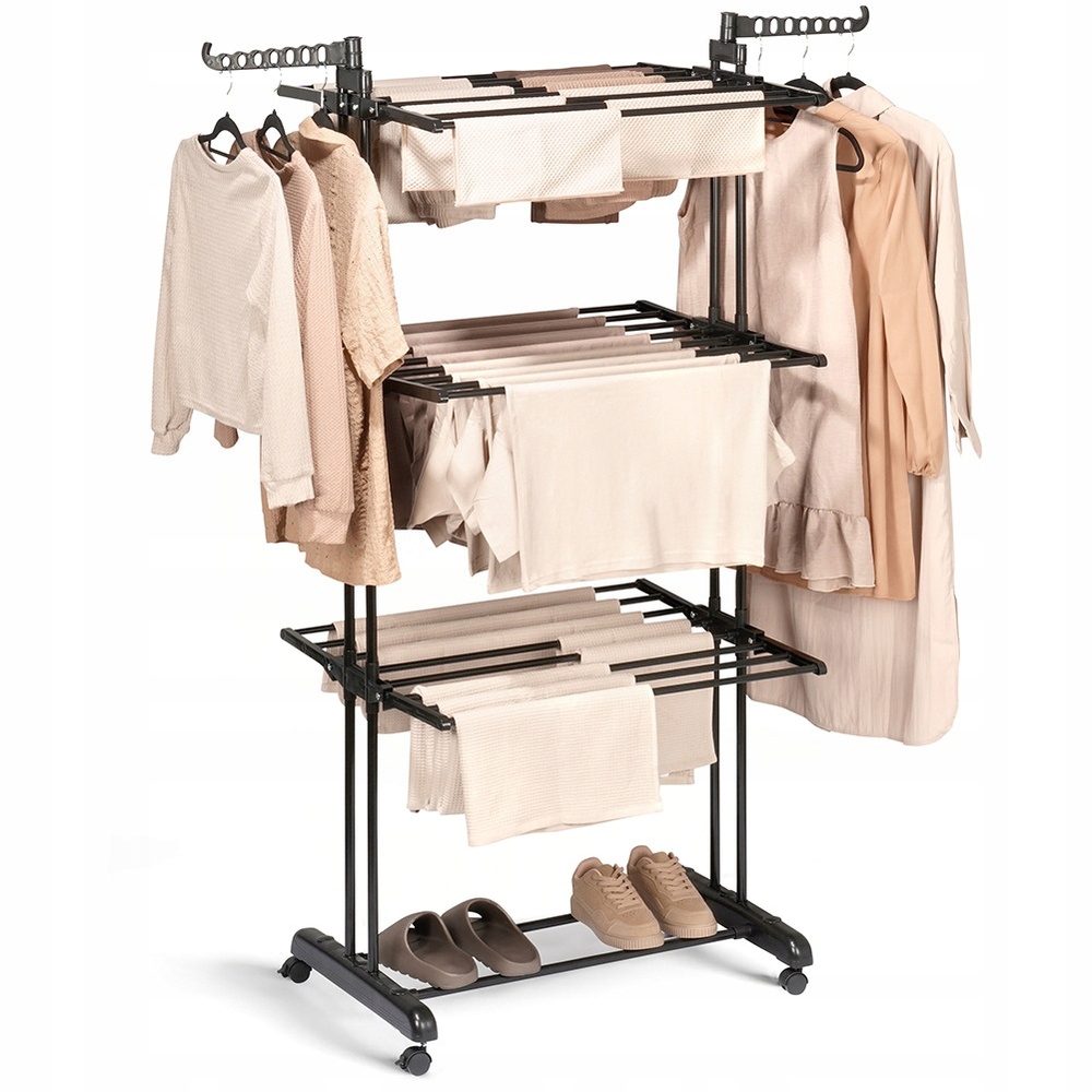 Levně Sušák kovový, černý, vertikální, na kolečkách, 125 x 170 cm