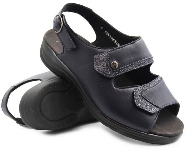 Široké sandály pro seniorky, velikost M, námořnická modrá barva na suchý zip Solidus Moni 38