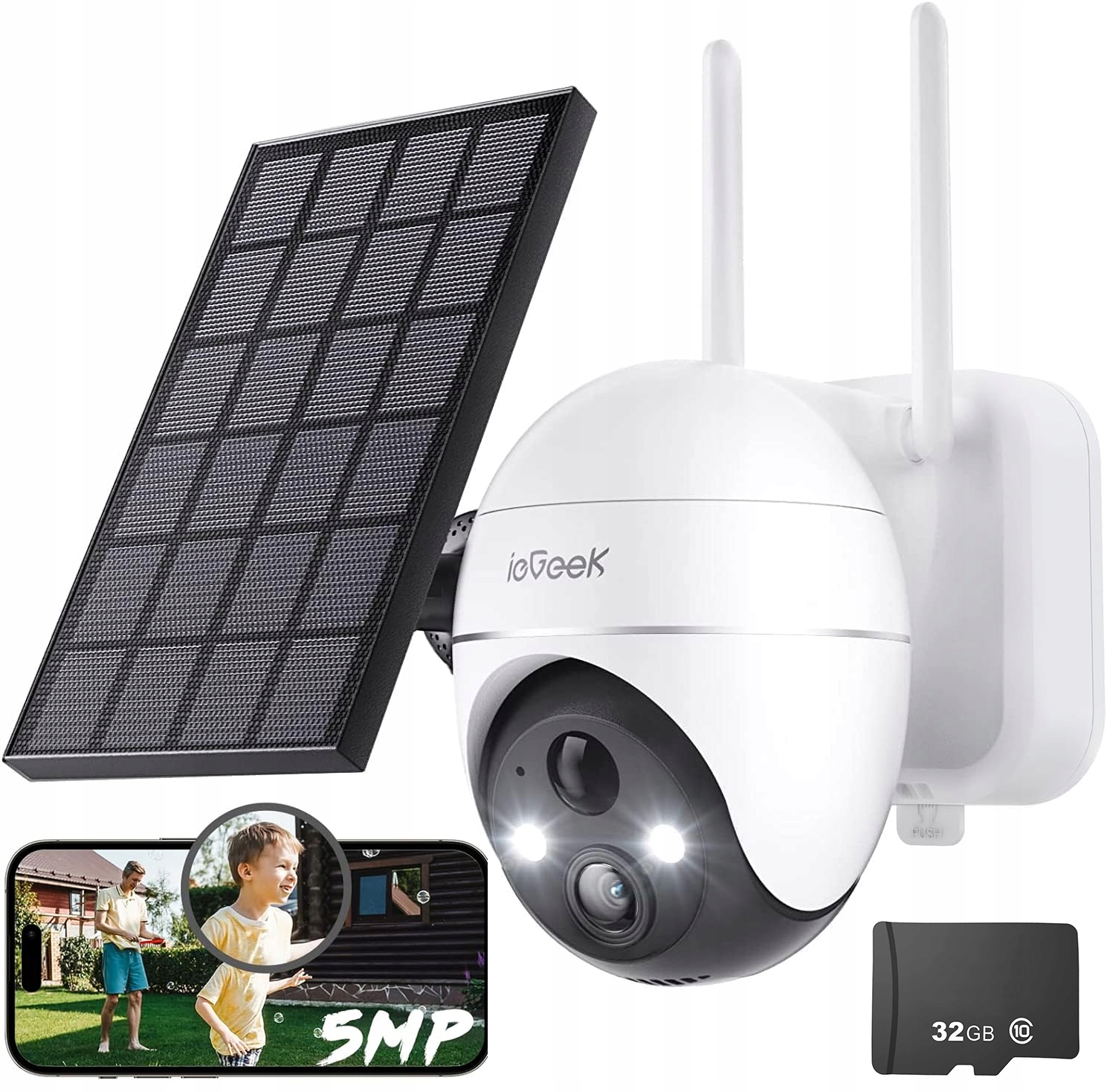 Venkovní otočná Ip WiFi kamera 4K 5MP Zoom Solární Detekce Pohybu 32GB