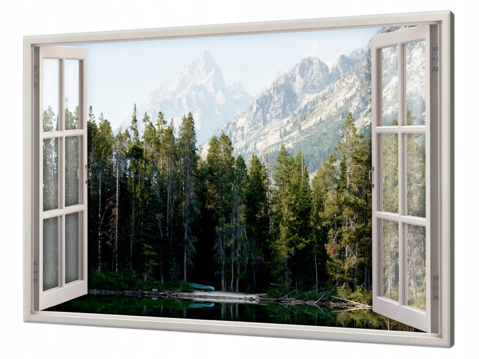 

Obraz Na Ścianę Okno 3D Las Góry Jezioro 120x80