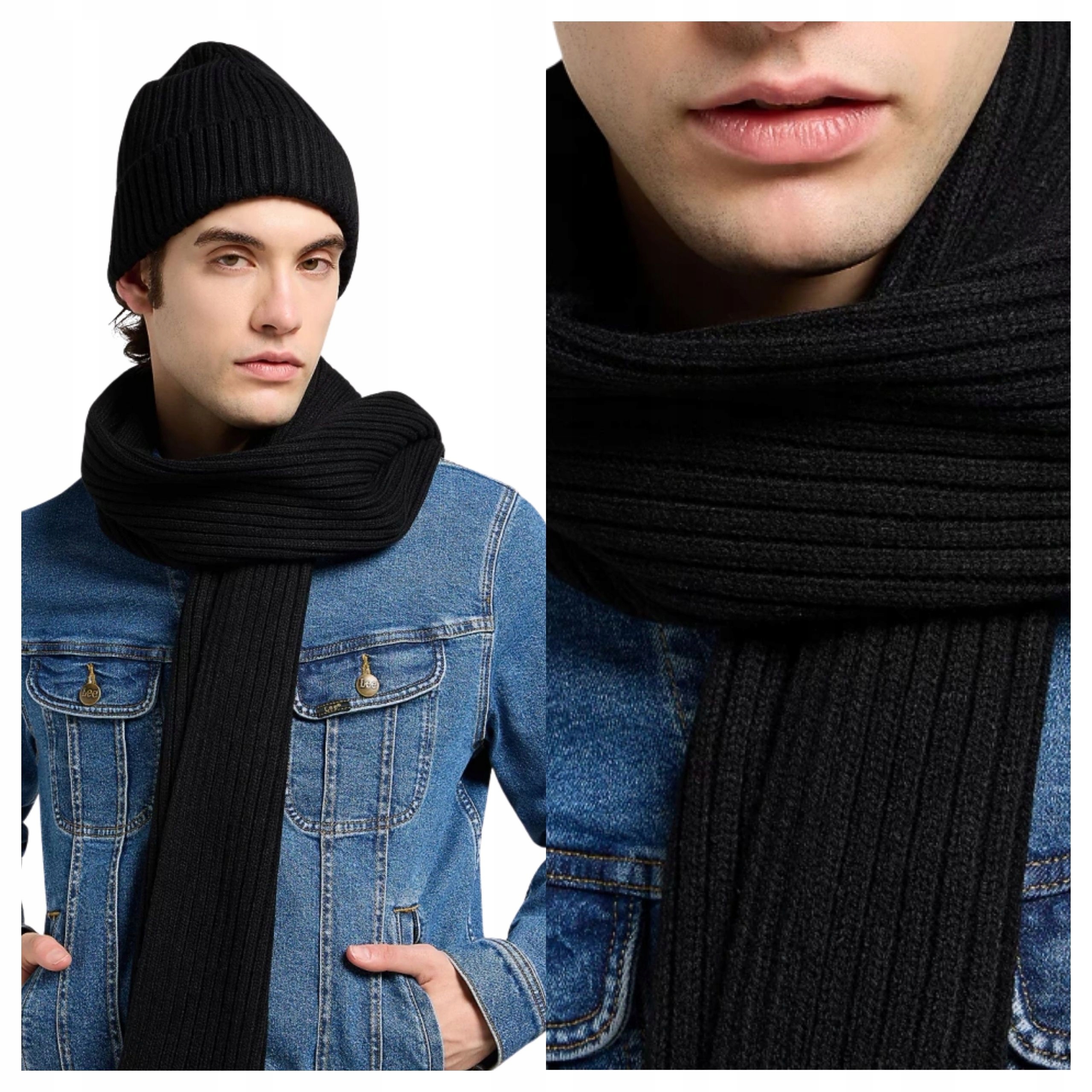 Sada Čepice a šála Lee Xmas Pack Zimní Klasická Černá One Size