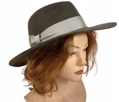 vlněný šedý dámský plstěný klobouk s velkým vlnitým okrajem Skoczów 56