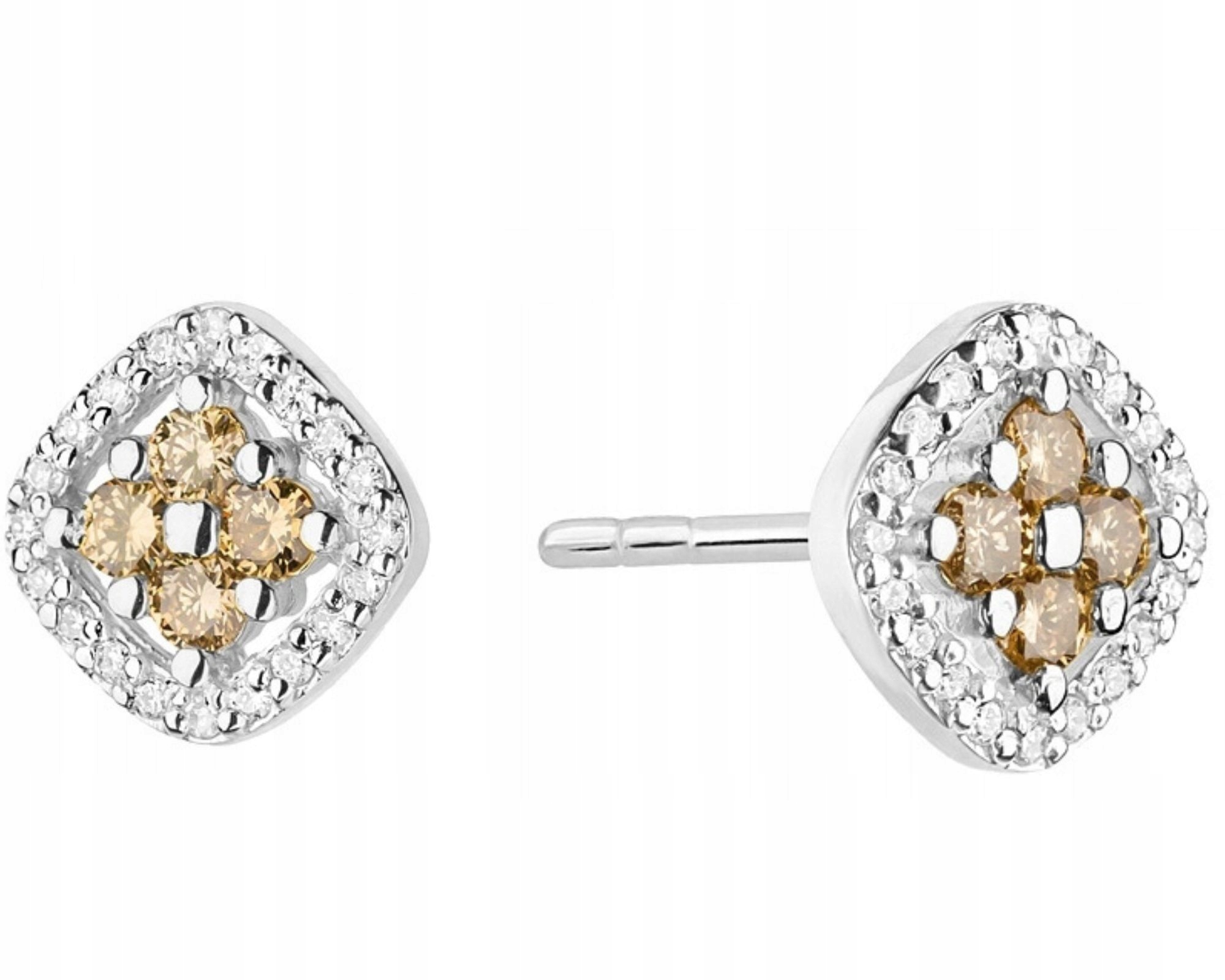 Bílé zlato náušnice s hnědými brilianty a vruty