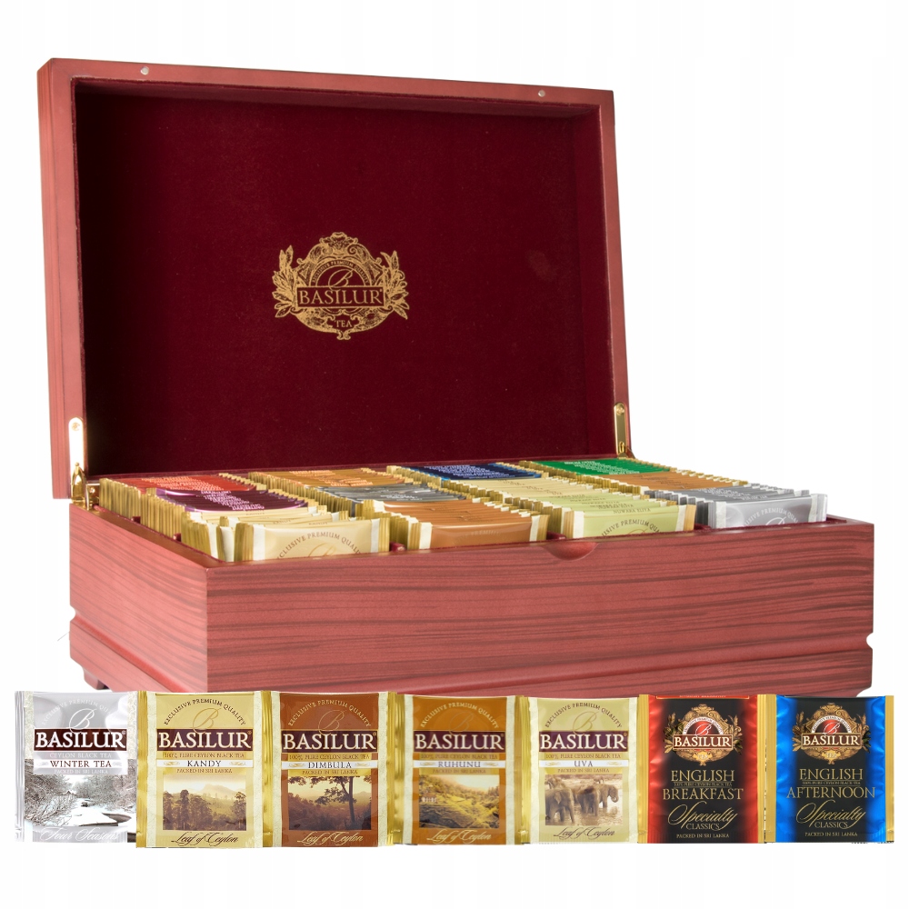 Levně Basilur Dřevěný exponát 12 příchutí – exkluzivní sada čajů – 120 ks